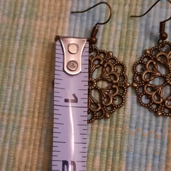Handmade Bronze Mandala Earrings - Picture 2 of 2